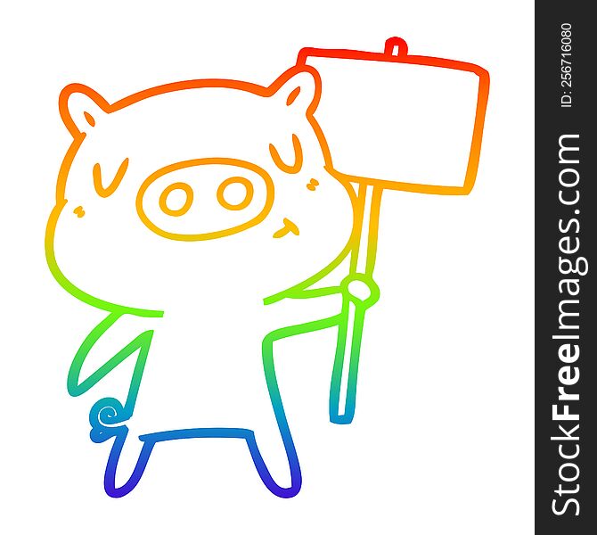 rainbow gradient line drawing cartoon content pig signpost;sign