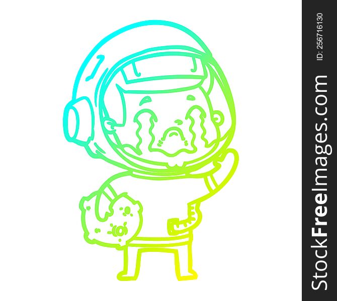 Cold Gradient Line Drawing Cartoon Crying Astronaut