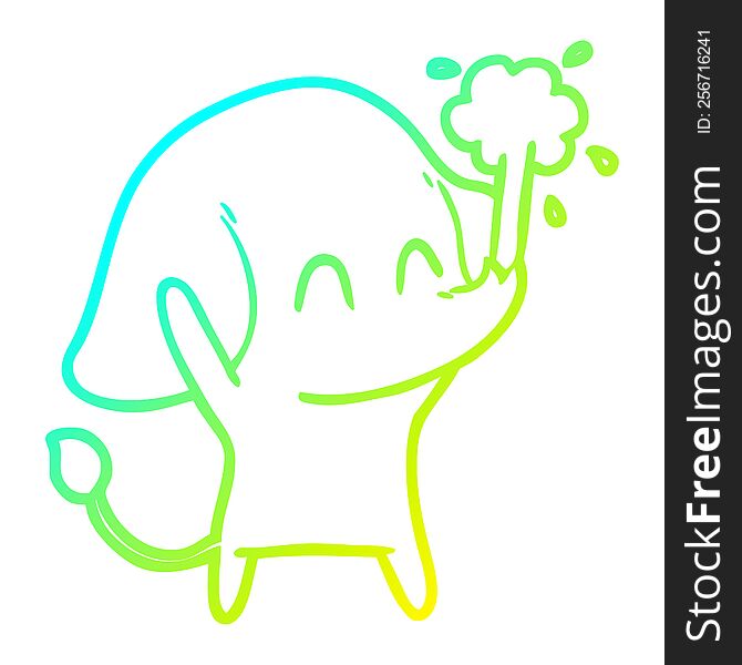 cold gradient line drawing cute cartoon elephant spouting water