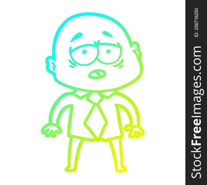 Cold Gradient Line Drawing Cartoon Tired Bald Man In Shirt And Tie