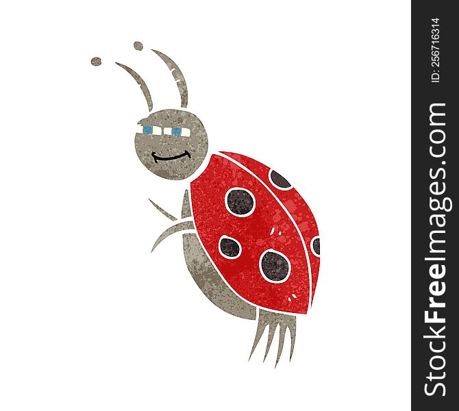 freehand drawn retro cartoon ladybug