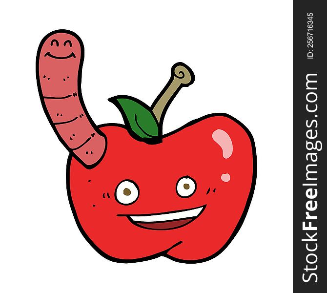 cartoon apple with worm