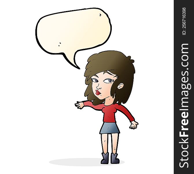 Cartoon Woman Playing It Cool With Speech Bubble