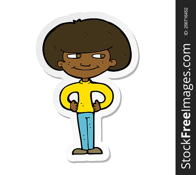 Sticker Of A Cartoon Boy With Hands On Hips