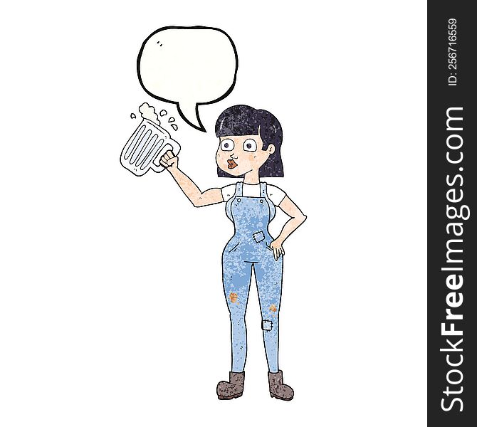 Speech Bubble Textured Cartoon Woman With Beer