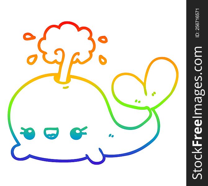 rainbow gradient line drawing of a cute cartoon whale