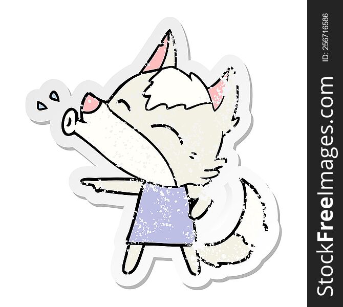 Distressed Sticker Of A Howling Wolf In Dress Cartoon