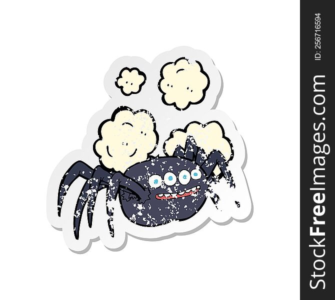 Retro Distressed Sticker Of A Cartoon Spooky Spider