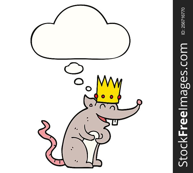 cartoon rat king laughing with thought bubble