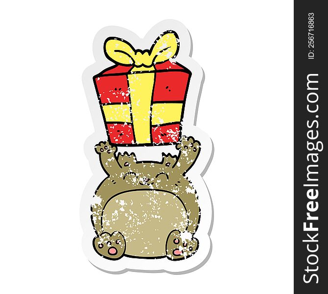Distressed Sticker Of A Cute Cartoon Christmas Bear