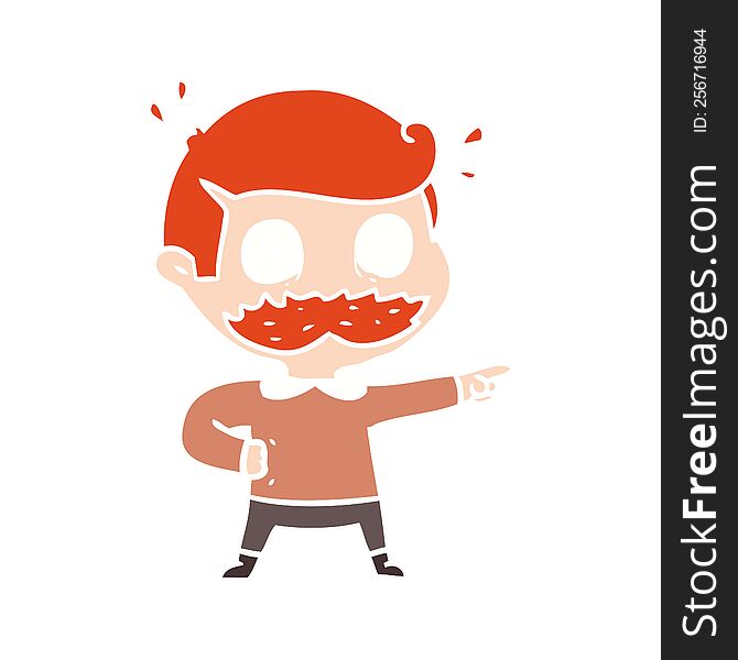 Flat Color Style Cartoon Man With Mustache Shocked