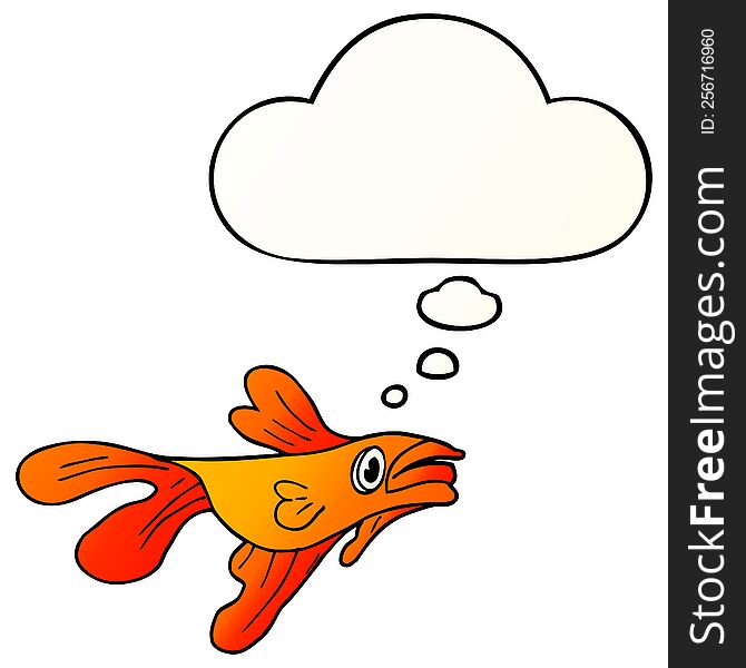 cartoon fighting fish with thought bubble in smooth gradient style