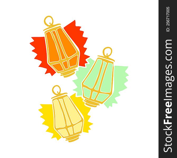 Flat Color Illustration Of A Cartoon Christmas Lanterns