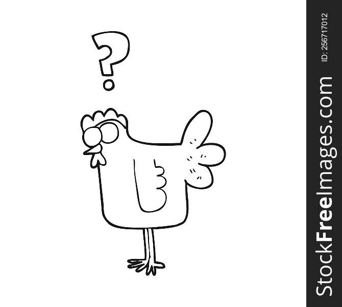 Black And White Cartoon Confused Chicken
