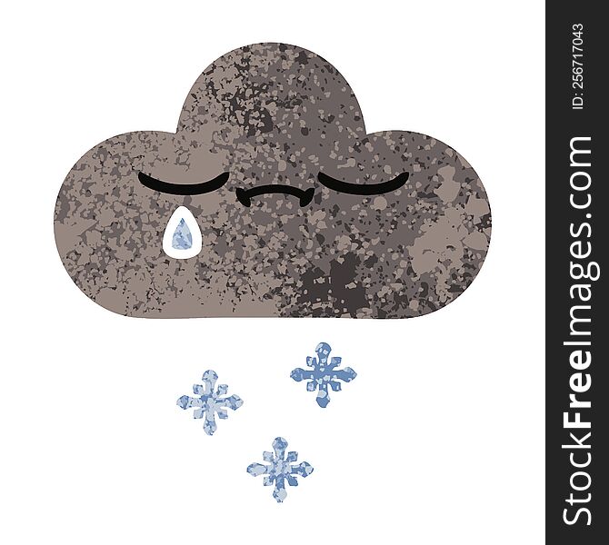retro illustration style cartoon of a storm snow cloud