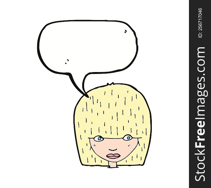 Cartoon Female Face Staring With Speech Bubble