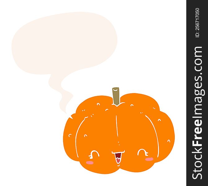 Cartoon Pumpkin And Speech Bubble In Retro Style