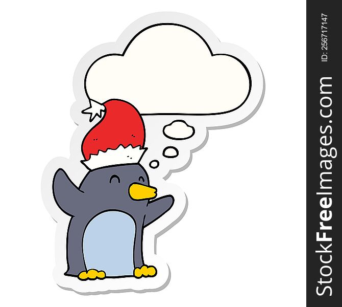 Cute Cartoon Christmas Penguin And Thought Bubble As A Printed Sticker