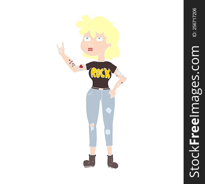 Flat Color Illustration Of A Cartoon Rocker Girl