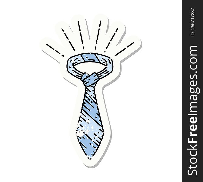 grunge sticker of tattoo style office tie