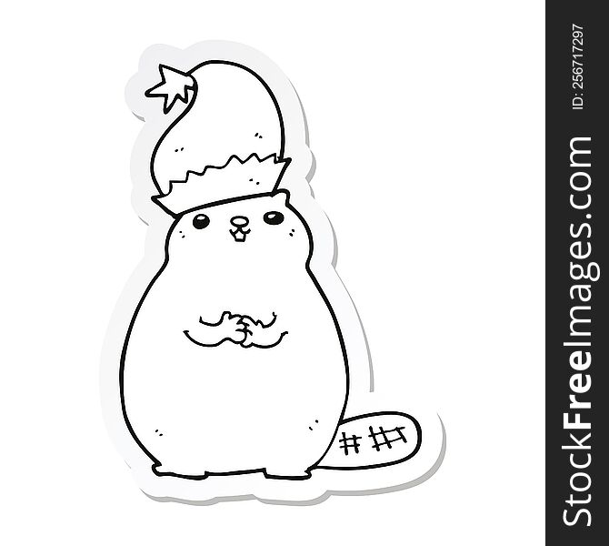 Sticker Of A Cartoon Christmas Beaver