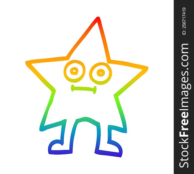 Rainbow Gradient Line Drawing Cartoon Star Character