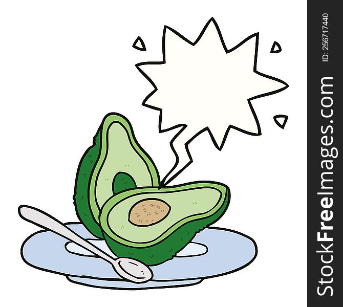 cartoon halved avocado with speech bubble. cartoon halved avocado with speech bubble