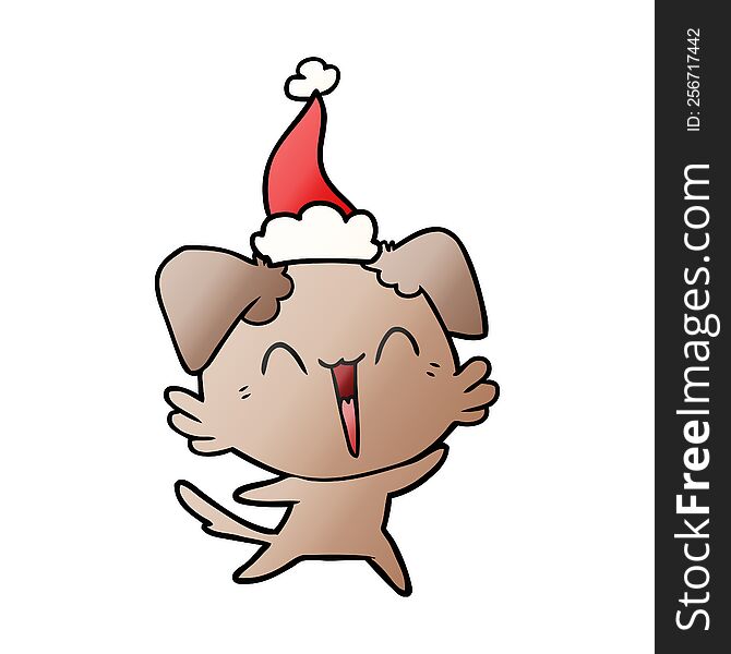 Happy Little Dog Gradient Cartoon Of A Wearing Santa Hat