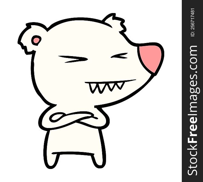 angry polar bear cartoon with folded arms. angry polar bear cartoon with folded arms