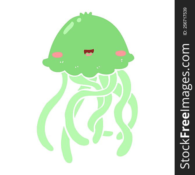 Cute Flat Color Style Cartoon Jellyfish