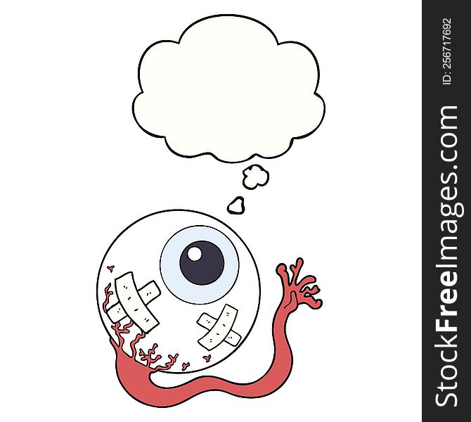 cartoon injured eyeball with thought bubble. cartoon injured eyeball with thought bubble
