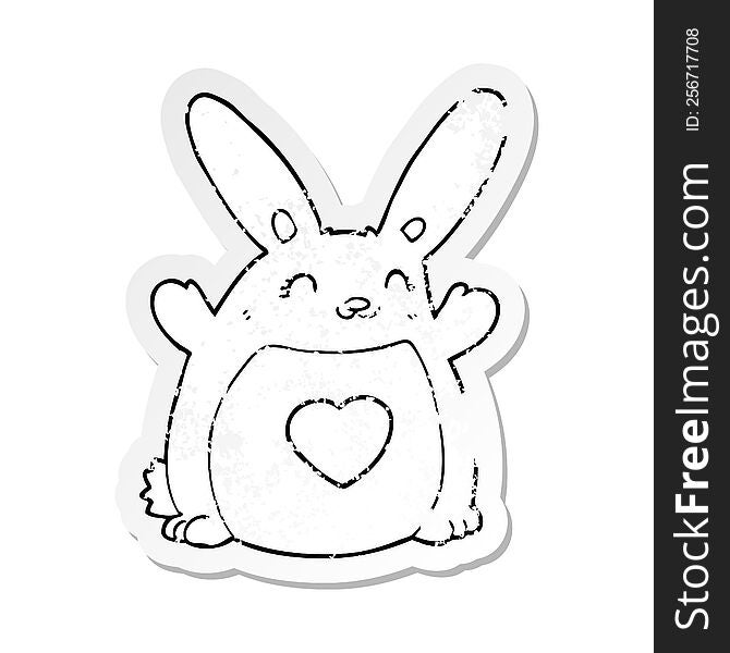 Distressed Sticker Of A Cartoon Rabbit With Love Heart