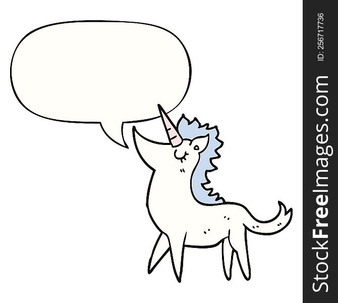 cartoon unicorn with speech bubble. cartoon unicorn with speech bubble