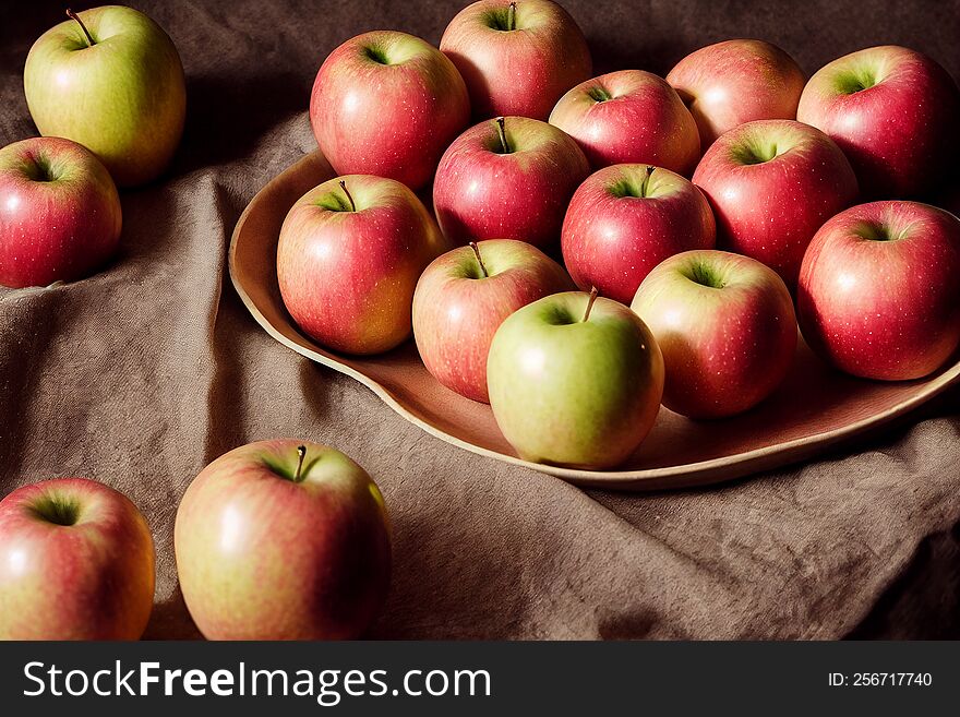 an arrangement of freshly harvested autumn Gala apples stacked in a studio set up
