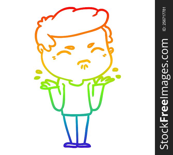 rainbow gradient line drawing of a cartoon annoyed man
