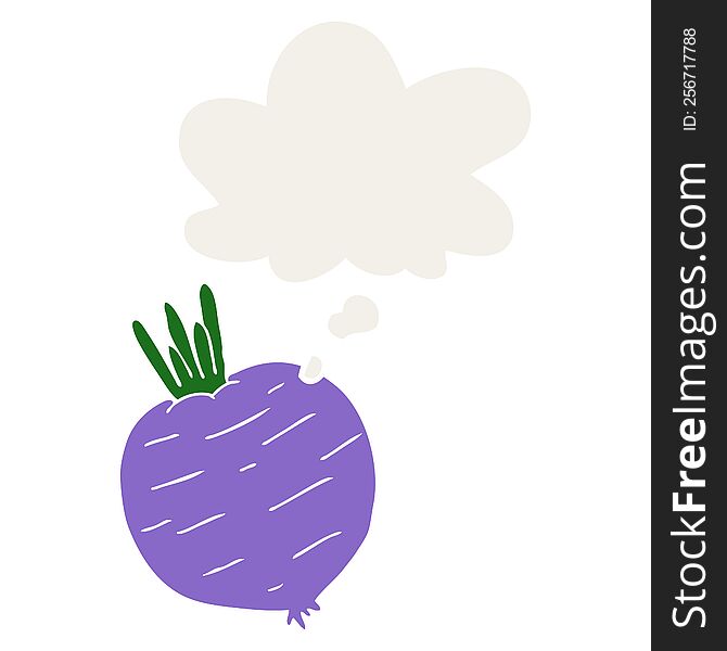 Cartoon Vegetable And Thought Bubble In Retro Style