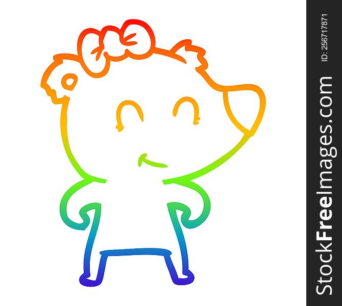 Rainbow Gradient Line Drawing Female Bear Cartoon