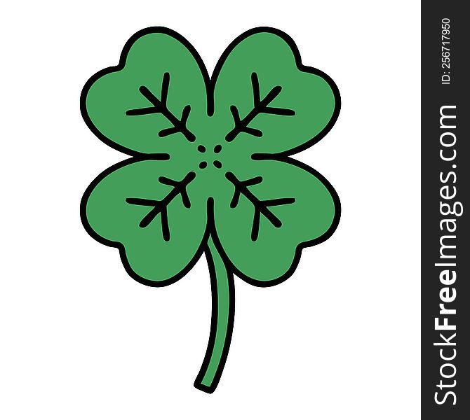 tattoo in traditional style of a 4 leaf clover. tattoo in traditional style of a 4 leaf clover