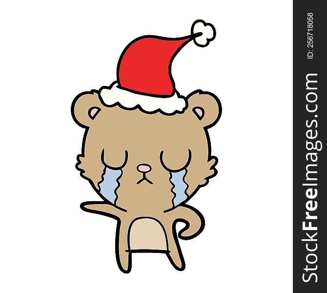 Crying Line Drawing Of A Bear Wearing Santa Hat