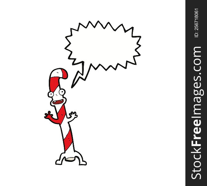 Cartoon Dancing Christmas Candy Cane With Speech Bubble