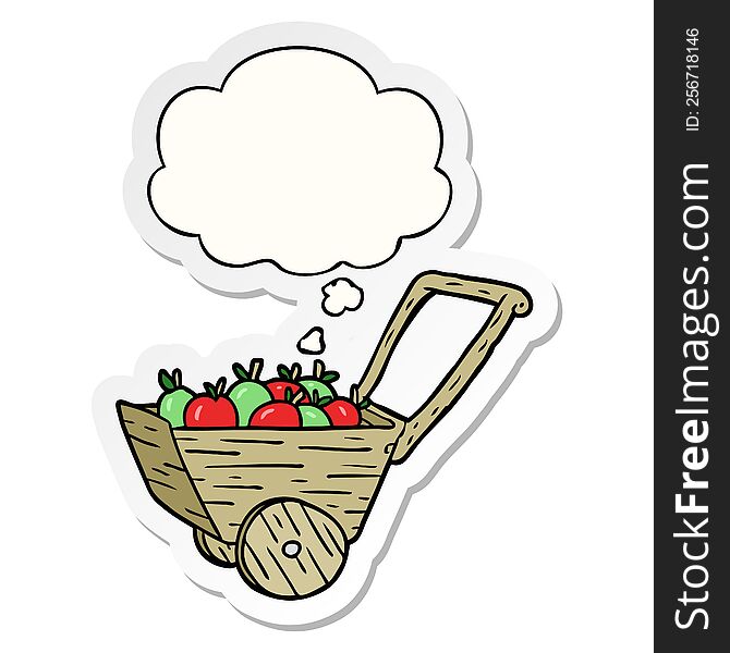 cartoon apple cart with thought bubble as a printed sticker