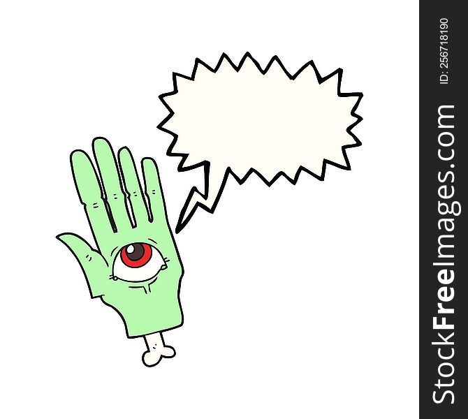 freehand drawn speech bubble cartoon spooky eye hand