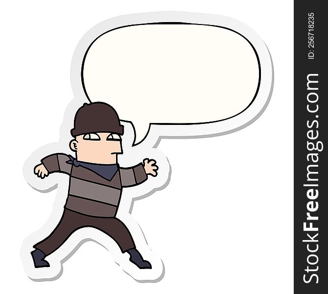 Cartoon Thief And Speech Bubble Sticker