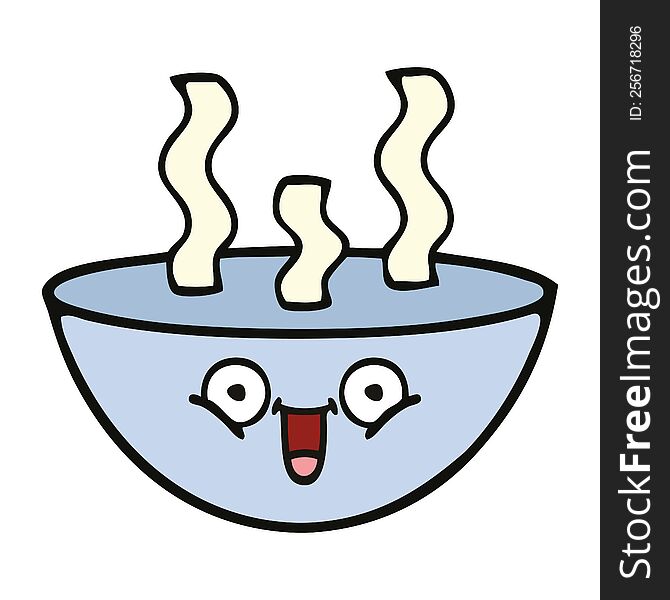 cute cartoon of a bowl of hot soup