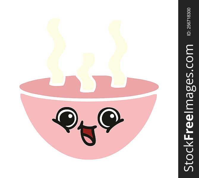 flat color retro cartoon of a bowl of hot soup