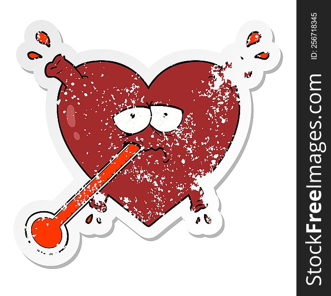 distressed sticker of a cartoon unhealthy heart