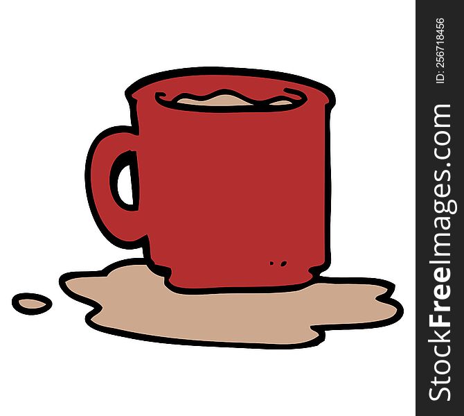 Cartoon Doodle Of Spilt Mug Of Tea