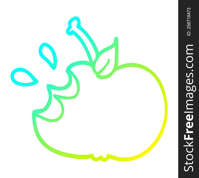 cold gradient line drawing of a cartoon juicy bitten apple