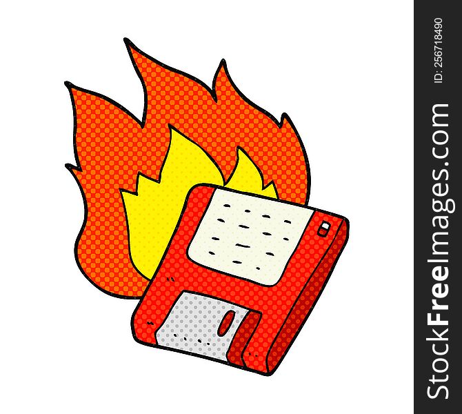 comic book style cartoon old computer disk burning
