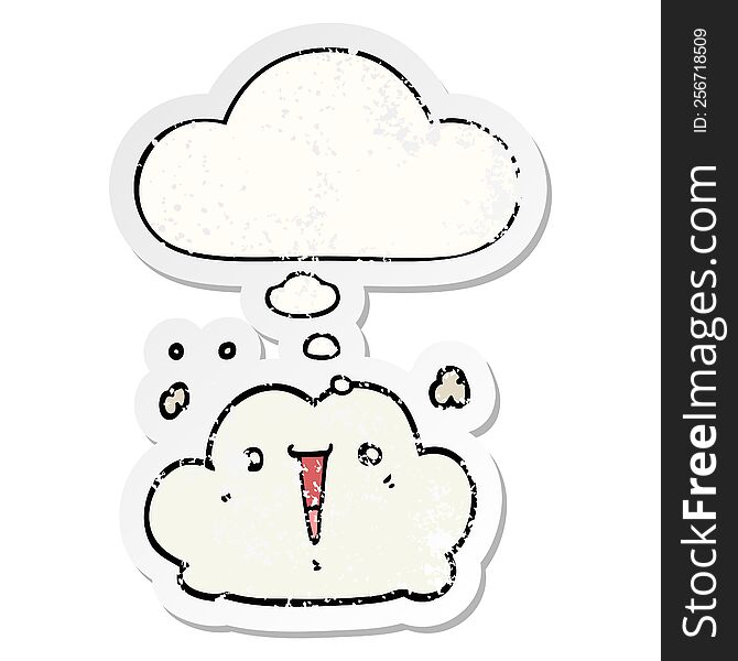 Cute Cartoon Cloud And Thought Bubble As A Distressed Worn Sticker